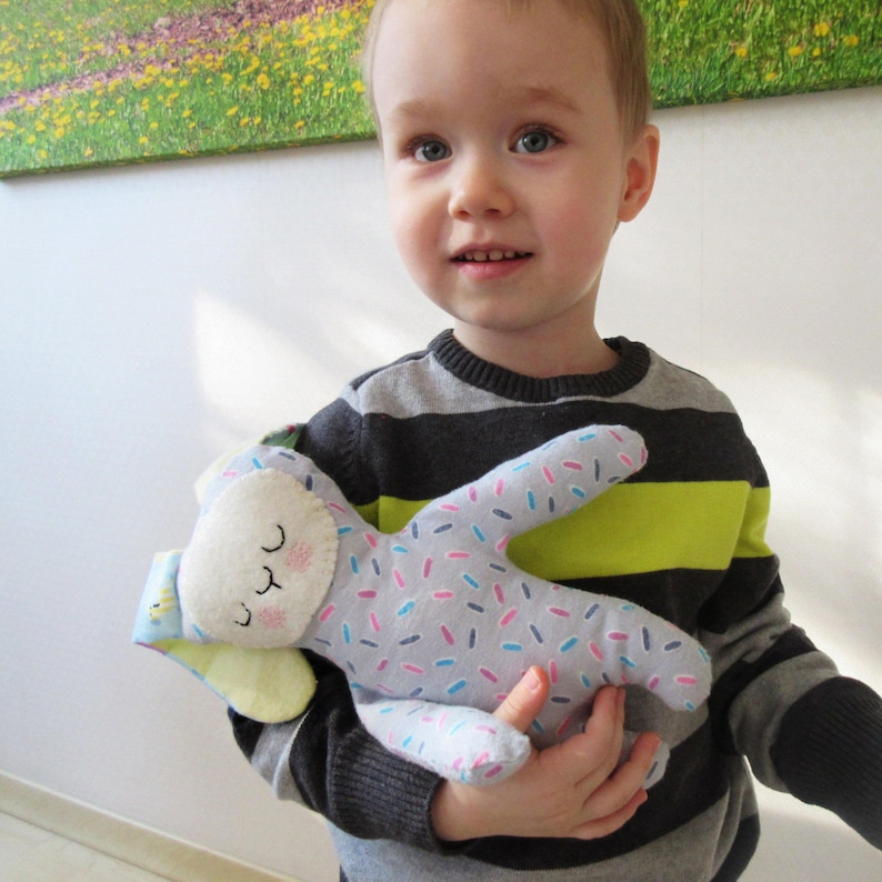 Stuffed Blue Bunny toy project PDF pattern. Rabbit Doll instructions