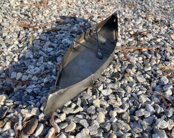 Metal Canoe with paddle! Small steel sculpture/ornament