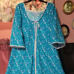 Ready to Go - Medium Flannel Nightgown - Handmade Victorian/Vintage Style Floor Length - Large with a 54&quot; length