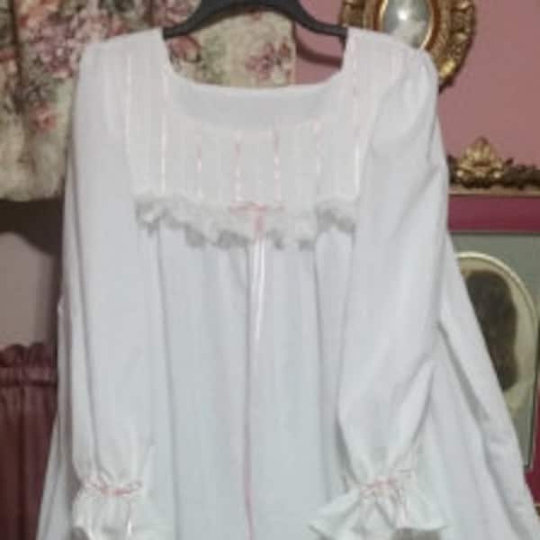 Victorian Nightgown White Cotton floor length nightgown  - Handmade to order
