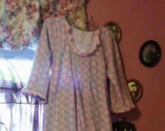 HandMade to Order -- Victorian/Vintage/Cottage Chic Long Flannel Nightgown - 3/4 Length Sleeves