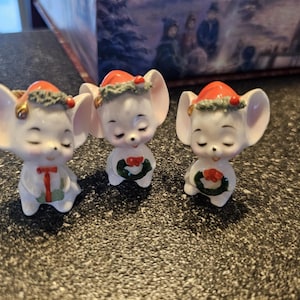 Napco Weihnachtsmäuse Bone China Miniaturen 1950er Jahre