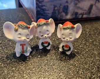 Napco Christmas Mice bone China Miniatures 1950s