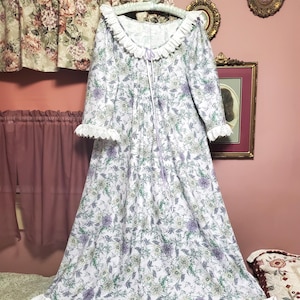 HandMade to Order -- Victorian/Vintage/Cottage Chic Long Flannel Nightgown - 3/4 Length Sleeves