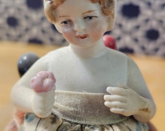 Vintage Porcelain Half-Doll Pincushion: German-Made, Floral