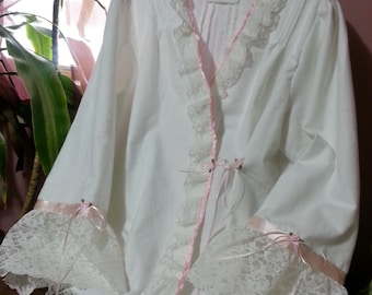 Custom Victorian Bed Jacket: Flannel or Cotton Lace Trim Robe
