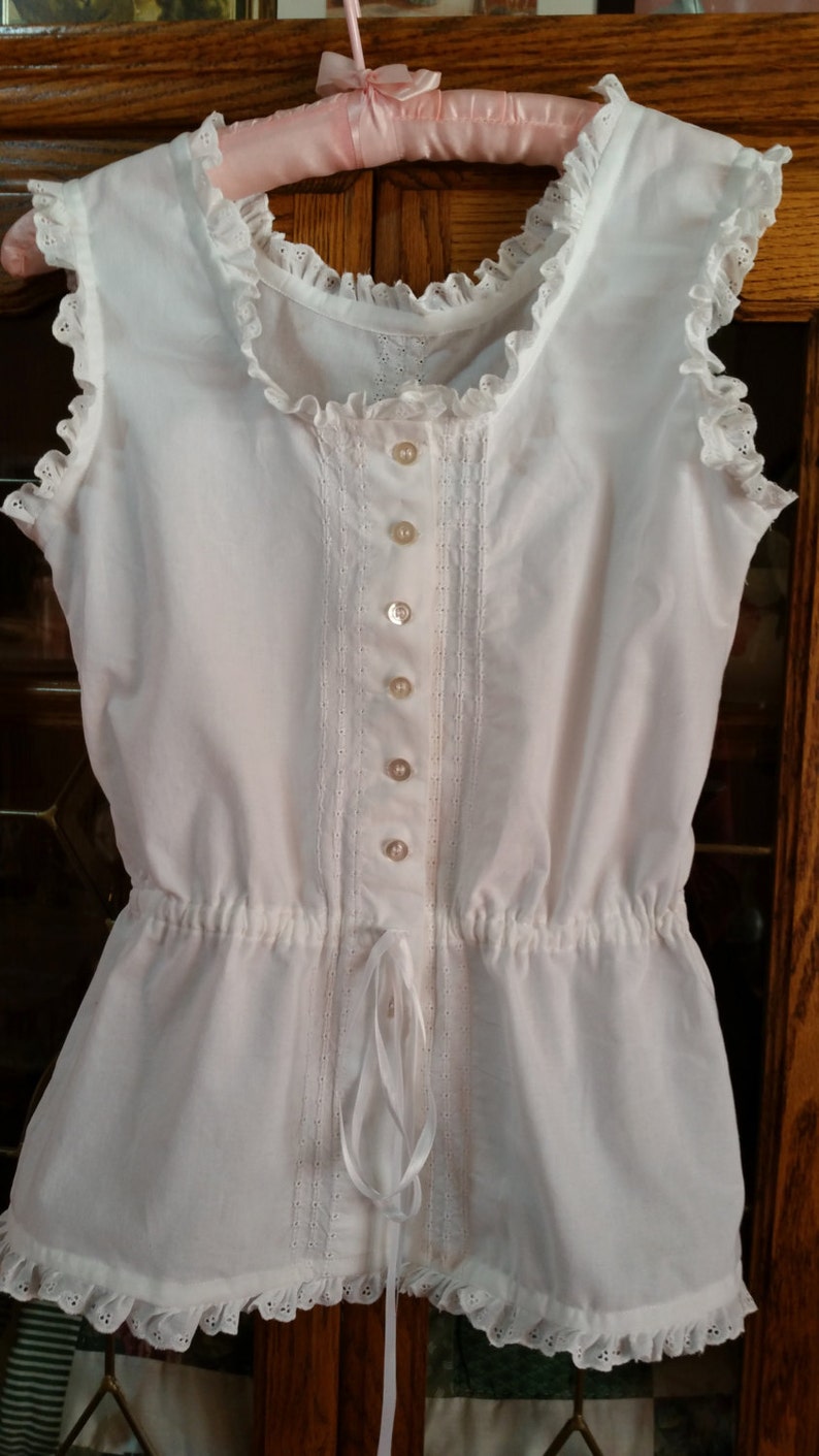 Victorian Lingerie History – Corset, Chemise, Petticoats, Underwear     Handmade Victorian-Type Vintage Style Chemise/Summer top -- Made to Order White or Ivory $79.00 AT vintagedancer.com