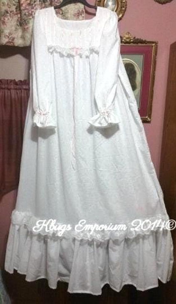 Victorian Nightgown White Cotton floor length nightgown  - Handmade to order