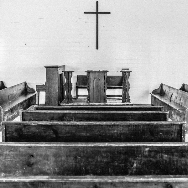 Church Photography,Rustic Church Photo,Vintage Church Photo,Church pews,Black and White Photo,Christian Wall art