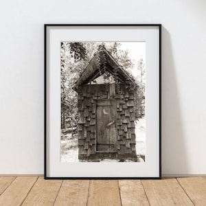 Moon Walk: Outhouse Photo, Rustic Photograph, Rustic Wood Photo, Bathroom Wall Art, Vintage Outhouse Print, Country Home Decor, Old Outhouse