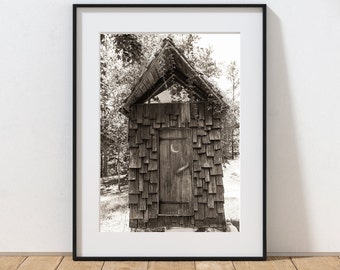 Moon Walk: Outhouse Photo, Rustic Photograph, Rustic Wood Photo, Bathroom Wall Art, Vintage Outhouse Print, Country Home Decor, Old Outhouse