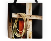 Tote Bag, Photo Bag,Cowboy Cross,Cross Photography,Jesus,Rustic,Western Photo,Cowboy Photography,Roping Photo,Farm Photography,Barn