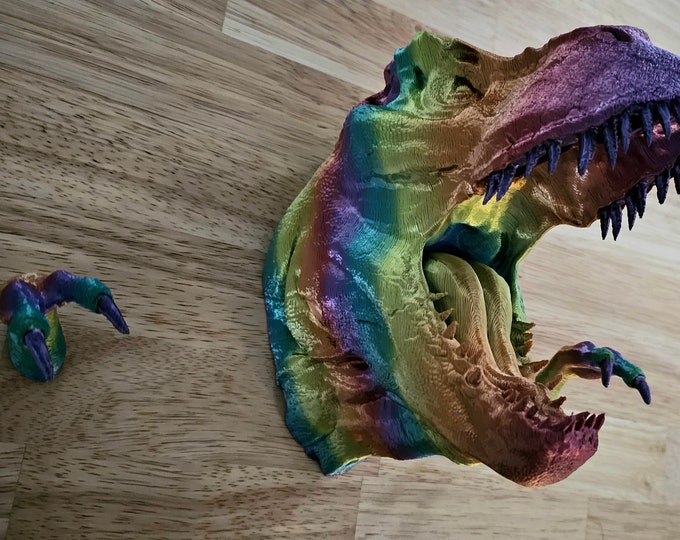 Featured listing image: Rainbow Tyrannosaurus Dinosaur Wall Headphone Hanger