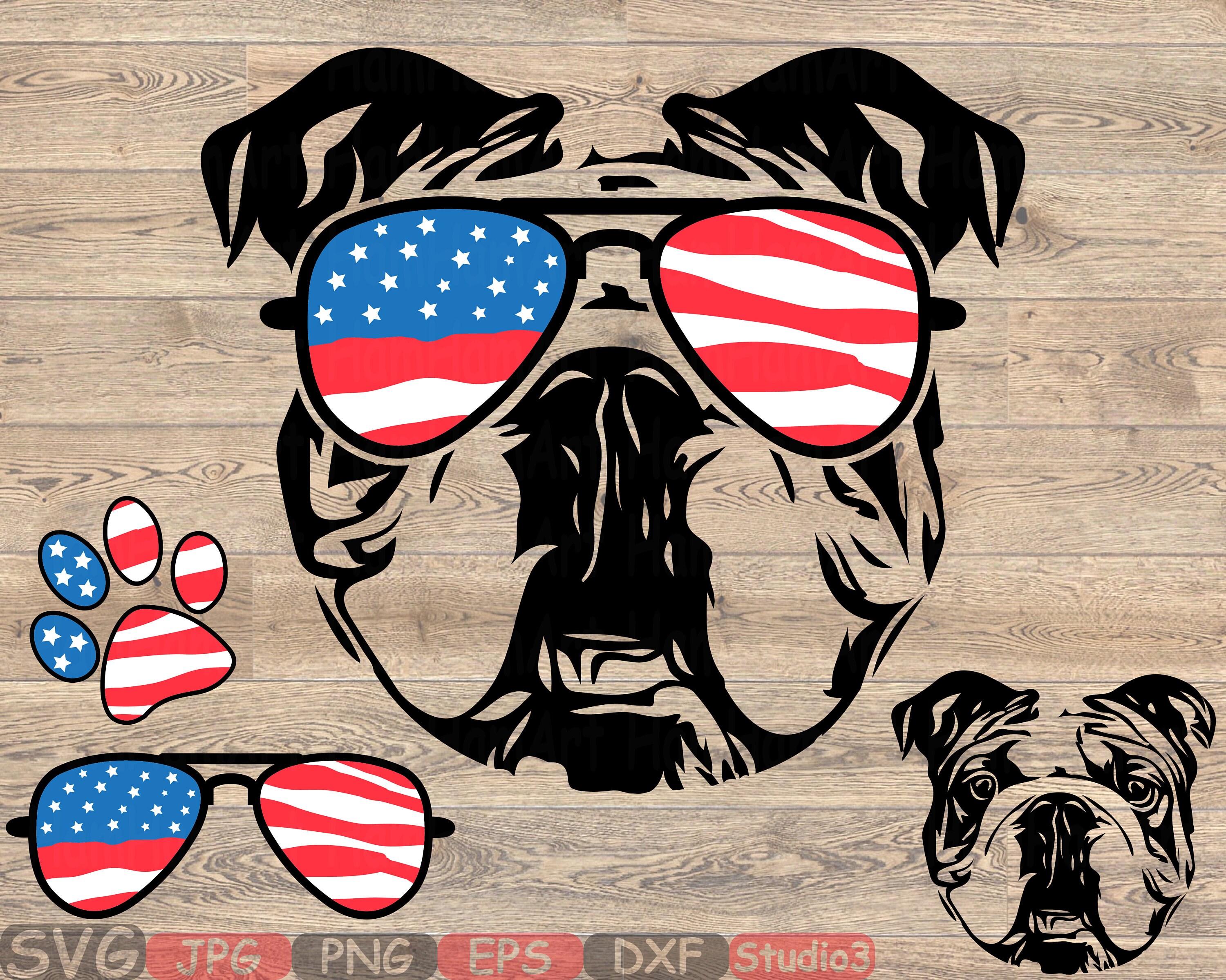 Download Bulldog USA Flag Glasses Paw Silhouette SVG Cutting Files ...