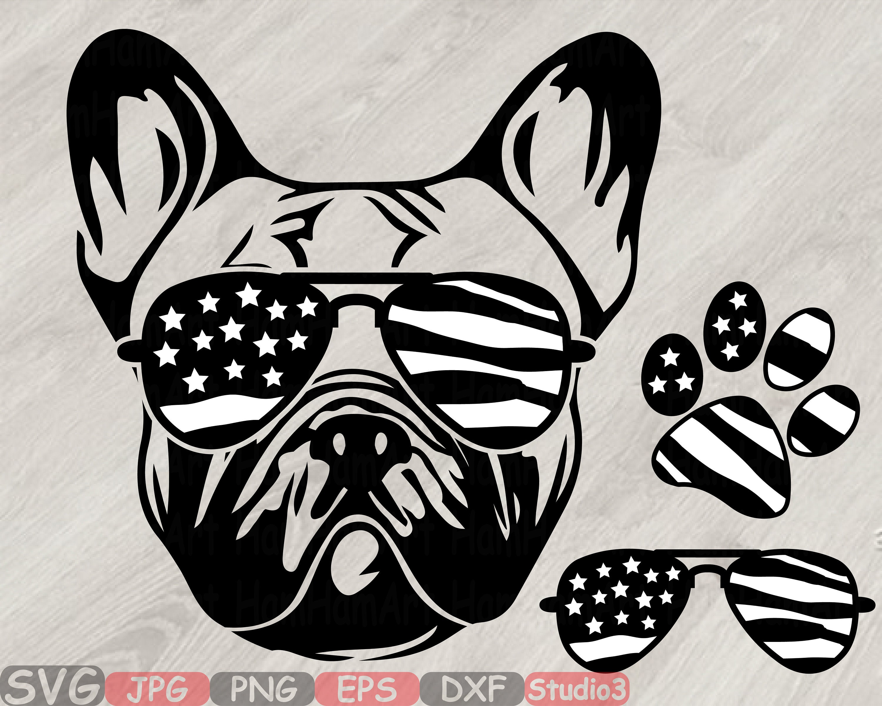 Download Bulldog USA Flag Glasses Paw Silhouette SVG Cutting Files ...