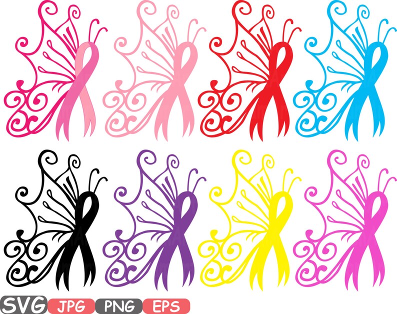Awareness Ribbon Butterfly SVG Cricut Silhouette swirl ...