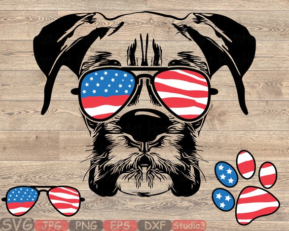 Boxer Dog Usa Flag Glasses Paw Silhouette Svg Cutting Files Etsy