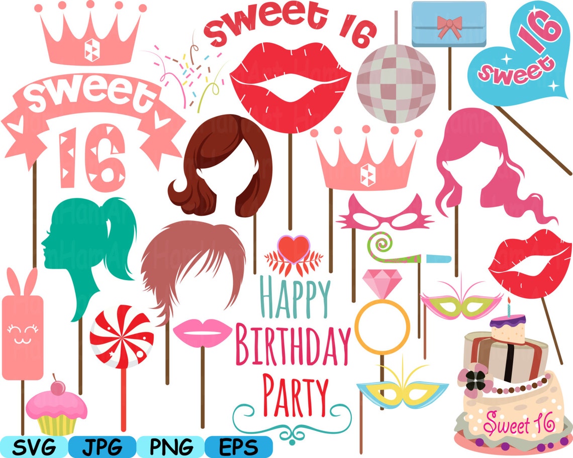 sweet-16-props-photo-booth-16th-birthday-party-clipart-sweet-etsy