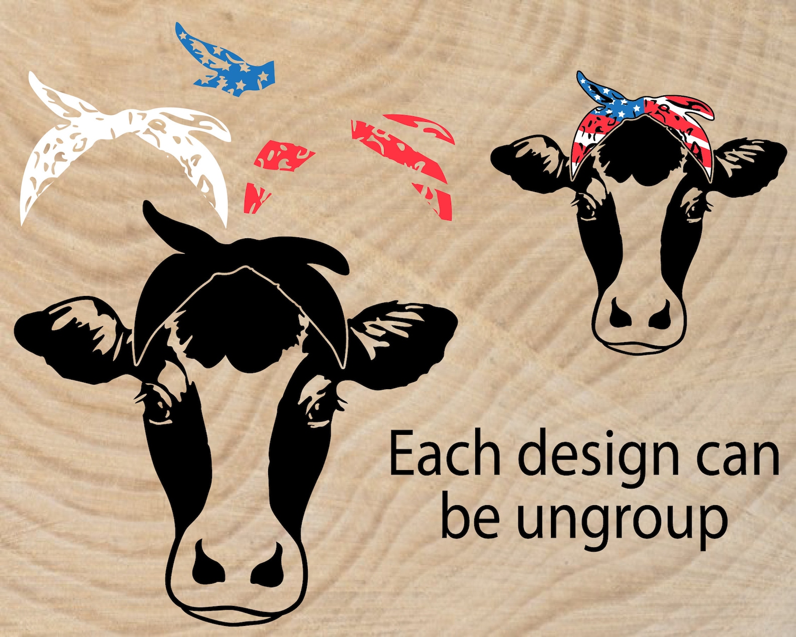 Download Cow USA Flag Bandana Silhouette SVG Cutting Files Clip Art ...