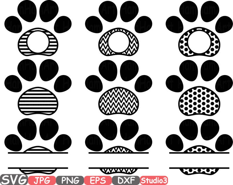 Download Dog Paws Chevron Frames Split Circle SVG Paw Silhouette Cricut | Etsy