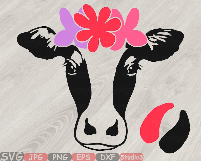 Download Cow Head whit Flowers Silhouette SVG Cutting Files Clip ...