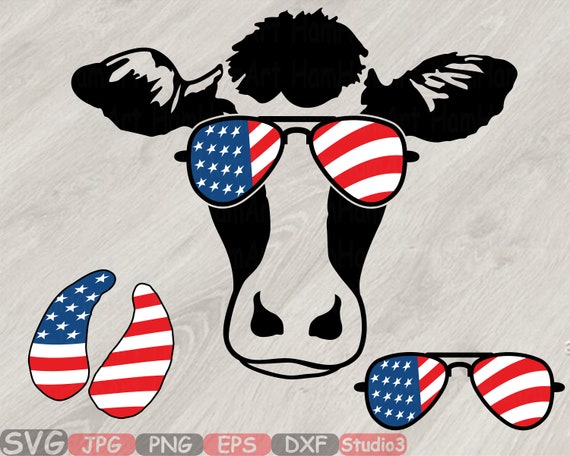 Cow Usa Flag Glasses Silhouette Svg Cutting Files Clip Art Etsy