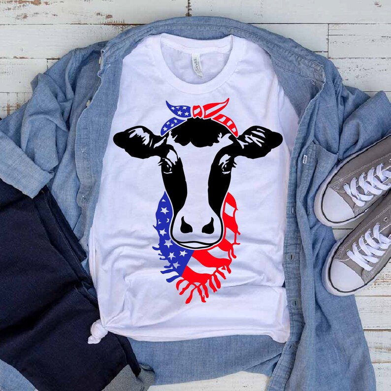Download Cow Head whit Bandana and Scarf US flag SVG Cutting Files ...