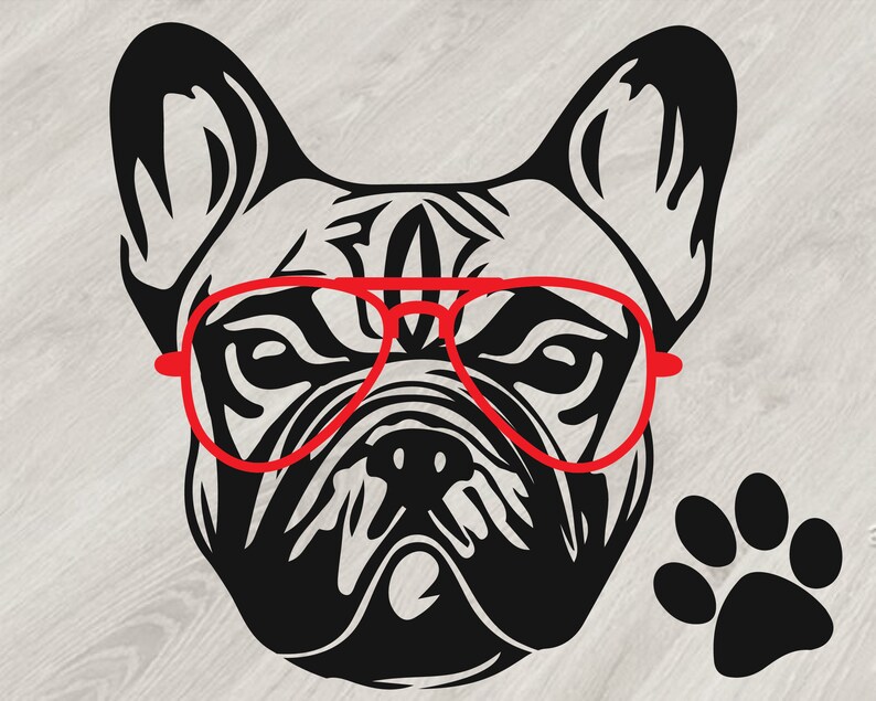 Download French bulldog whit Glasses Silhouette SVG Cutting Files | Etsy