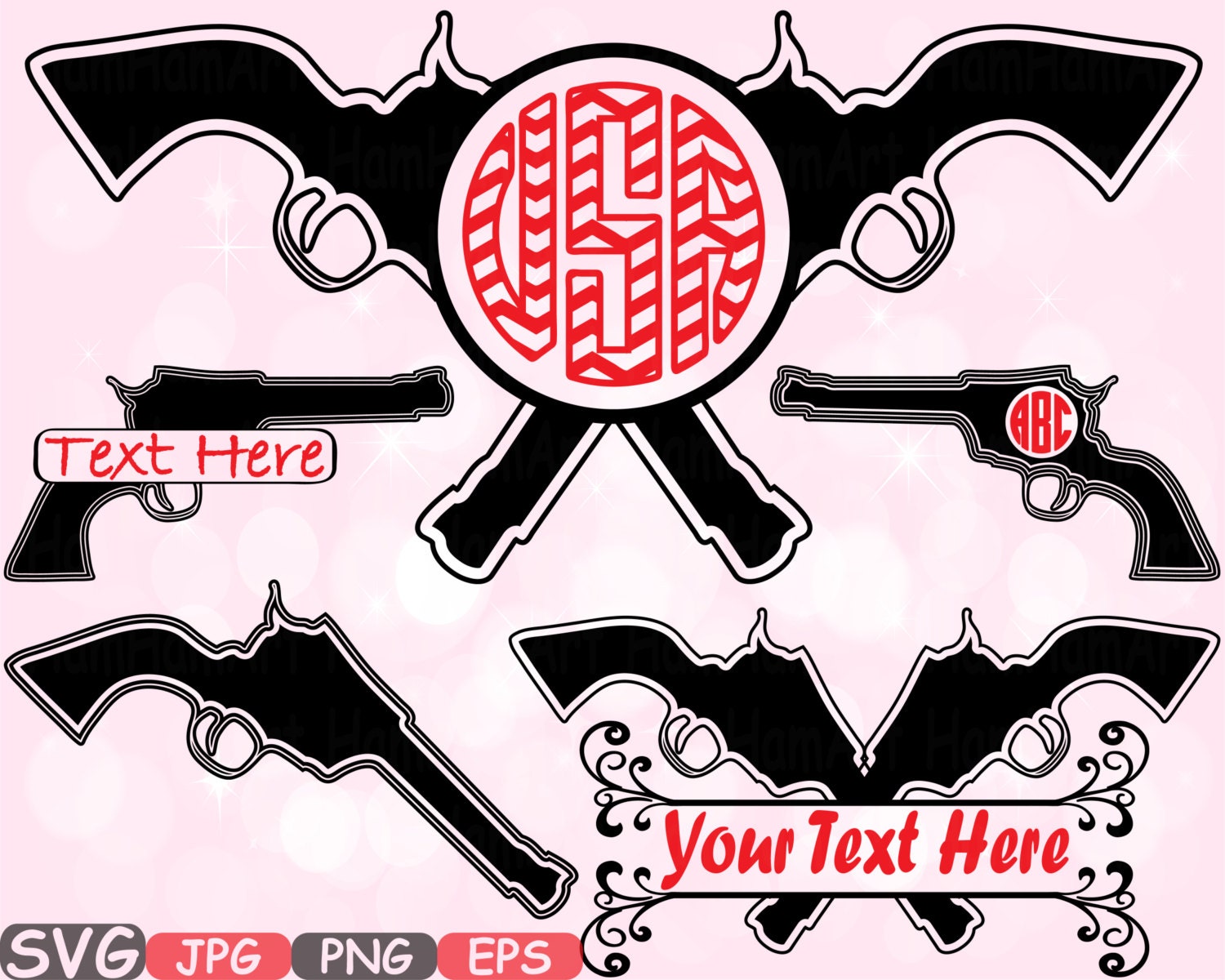 Download Revolver Gun Split & Circle SVG Silhouette Monogram Clip Art | Etsy