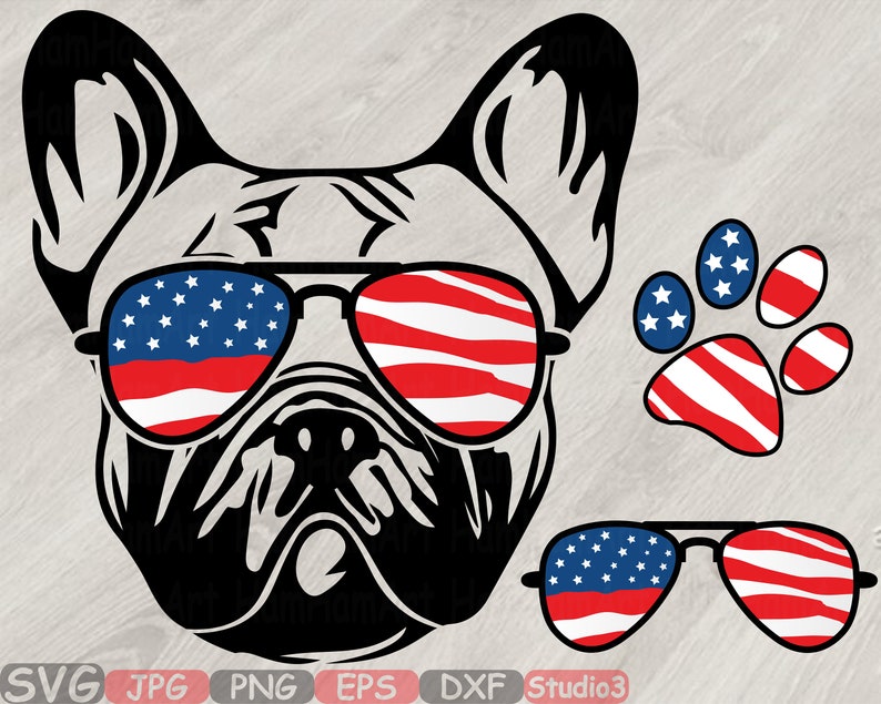 Download Bulldog USA Flag Glasses Paw Silhouette SVG Cutting Files ...
