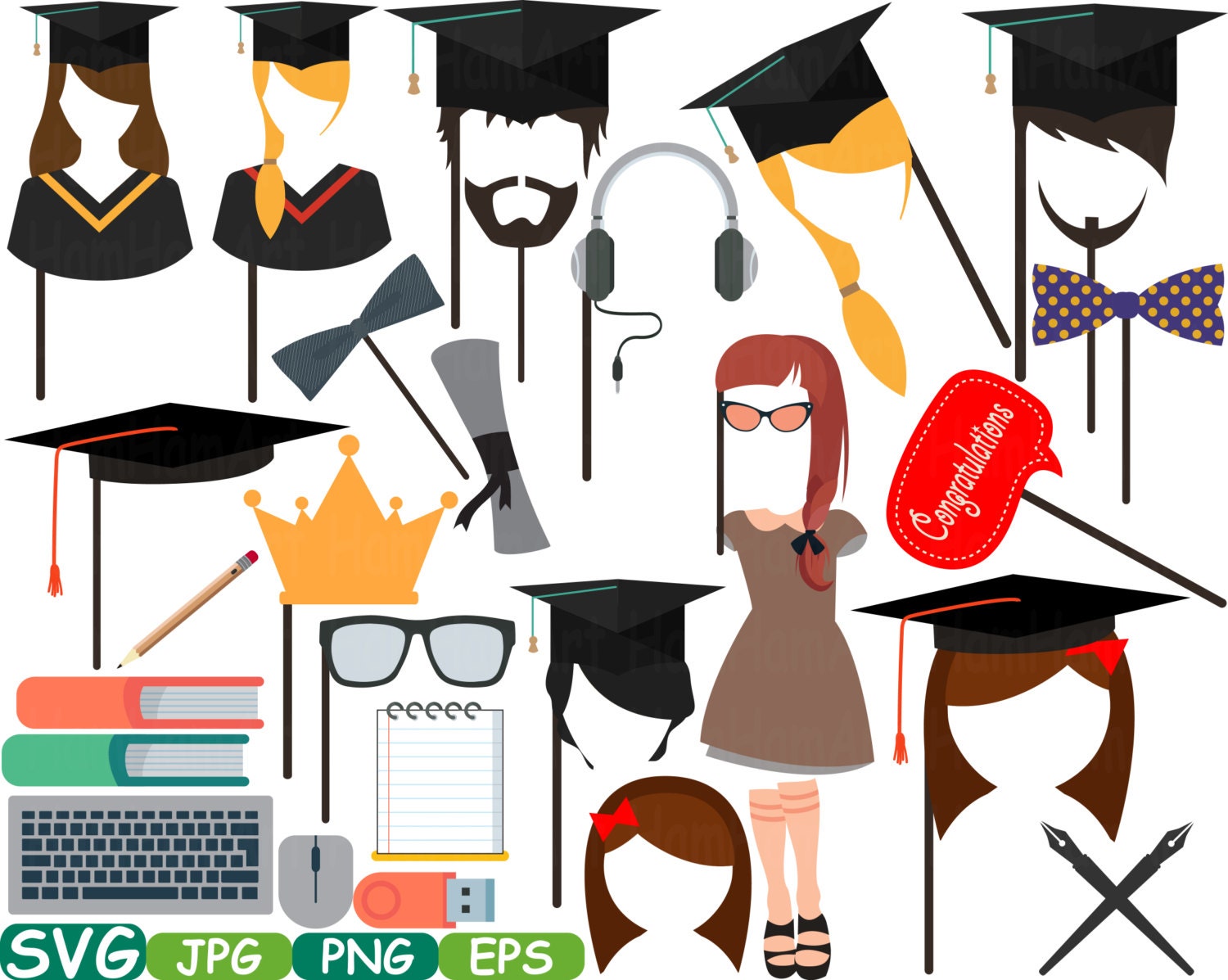 Download Graduation Photo Booth Props Silhouette Costume Cutting Files Etsy