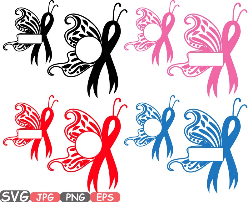 Download Breast Cancer Butterfly Circle Split SVG Cricut Silhouette ...