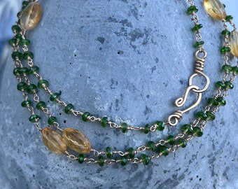 Vesuvianite and golden citrine necklace