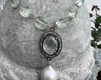 Prasiolite and Diamond Necklace