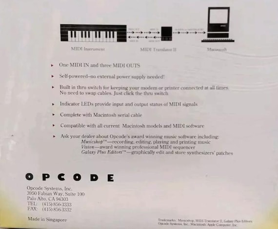 Opcode MIDI Translator II Interface for Macintosh Computer *NEW