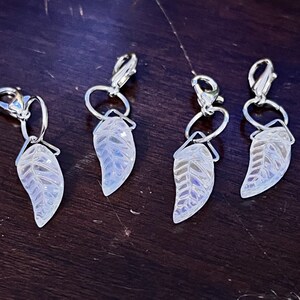 Clear Iridescent Glass Leaf Stitch Markers