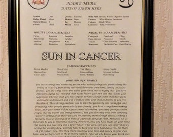 Personal Sun Sign Profile - CANCER - printed ready for framing - horoscope, birthday, astrology, Christmas, baptism, Mothers Fathers Day