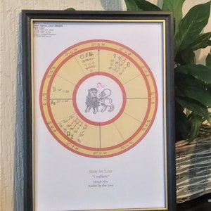 Carta Natal Astrológica leo - Leo Niño - listo para enmarcar - horóscopo, cumpleaños, astrología, Navidad, bautismo, Día de las Madres Padres