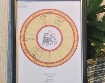 Leo Astrological Birth Chart - Leo Child - ready for framing - horoscope, birthday, astrology, Christmas, baptism, Mothers Fathers Day