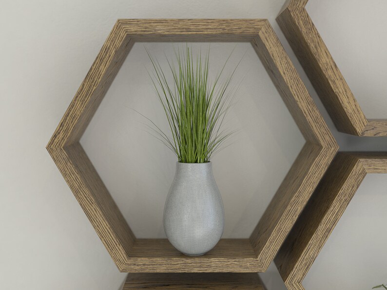 Hexagon Wall Shelf in Solid Oak Dark Oak Shelf Etsy