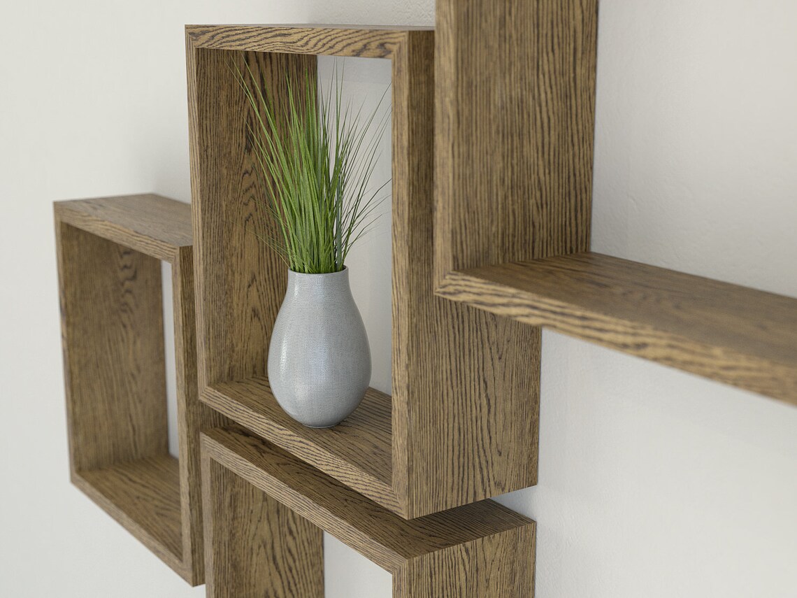 Dark Oak Square Wall Shelf in Solid Oak Dark Oak Cube Shelf Etsy