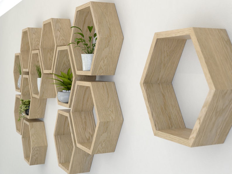 Hexagon Wall Shelf Handmade in Solid Oak Solid Oiled Oak Etsy