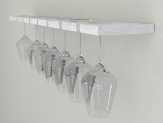 Rustic White Oak Wall Mounted Wine Glass Rack Floating Oak Etsy