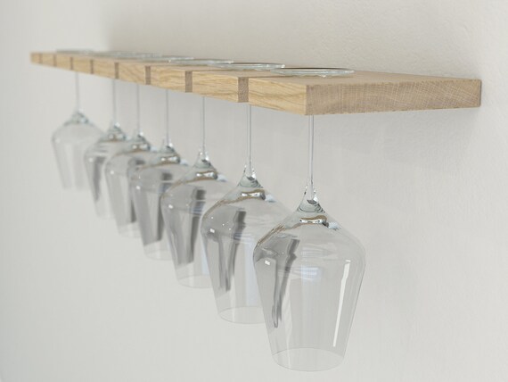 Oiled Oak Wall Mounted Wine Glass Rack Floating Oak Wine Rack