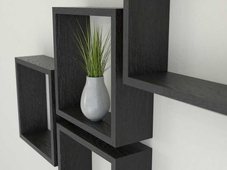 Black Oak Square Wall Shelf in Solid Oak Black Oak Cube Etsy