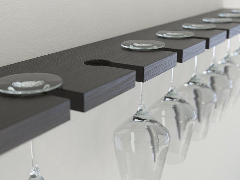 Black Oak Wall Mounted Wine Glass Rack Floating Oak Wine Etsy