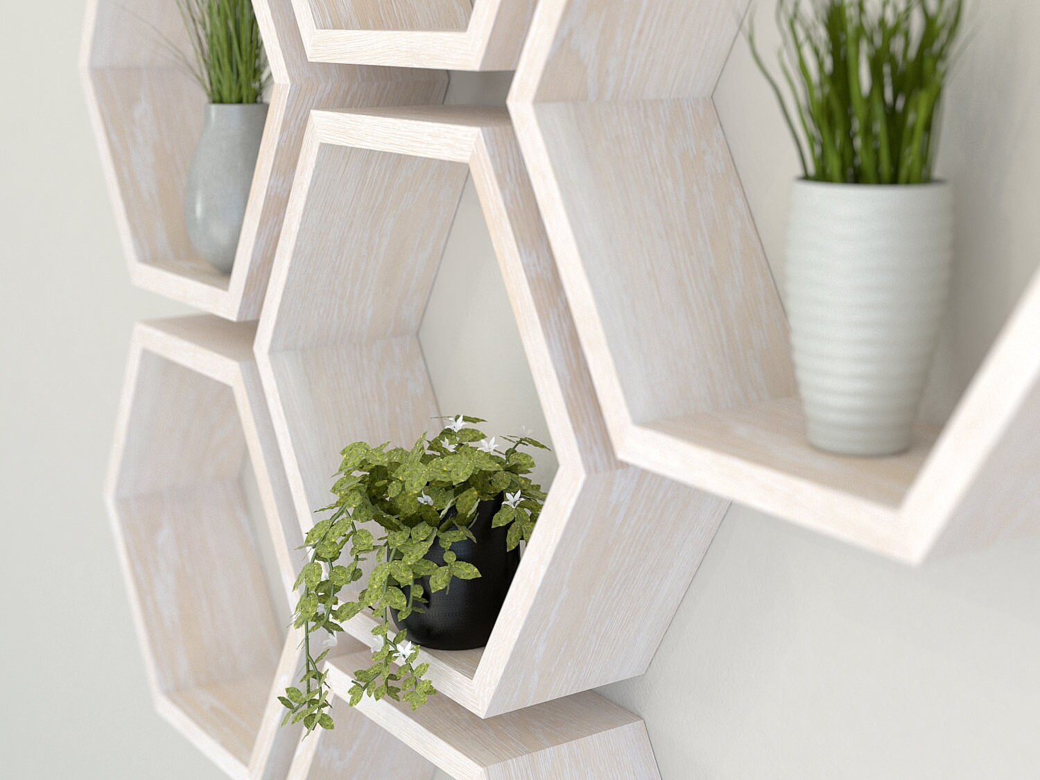 Limed White Hexagon Wall Shelf in Solid Oak Limed Oak Etsy