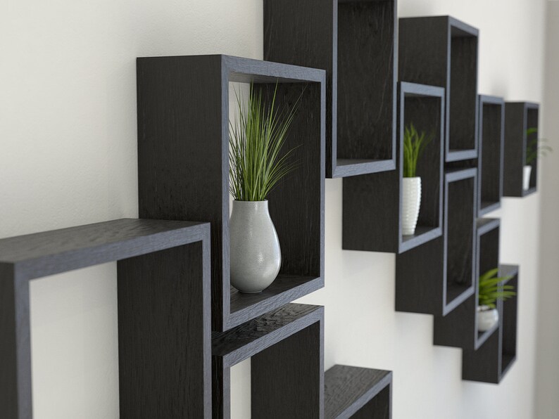 Black Oak Square Wall Shelf In Solid Cube Image 0