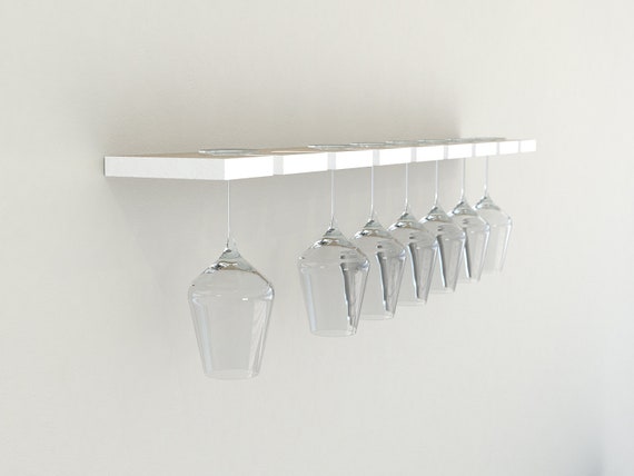 Edge Painted Oak Wall Mounted Wine Glass Rack Floating Oak Wine Rack