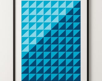 Geometric Wall Art Print – Modern Minimalist Abstract in Blue – Digital Download